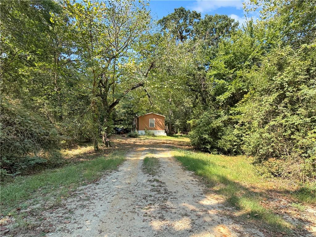 Image 2: View of dirt / gravel driveway with a forest view