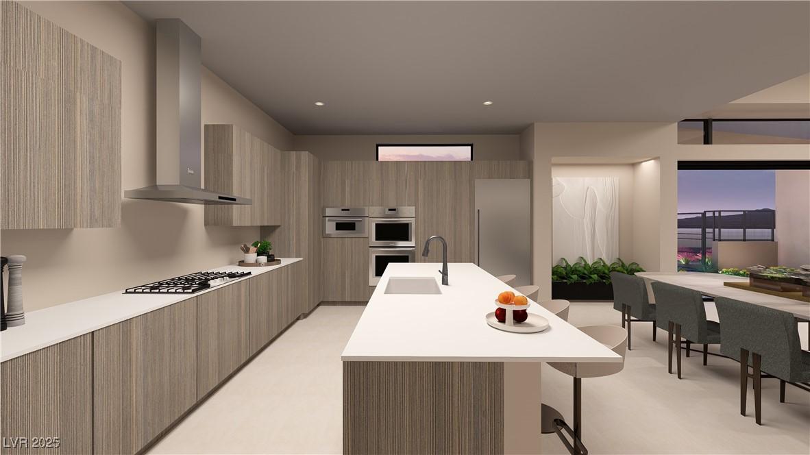 Image 4: Kitchen with modern cabinets, wall chimney range h