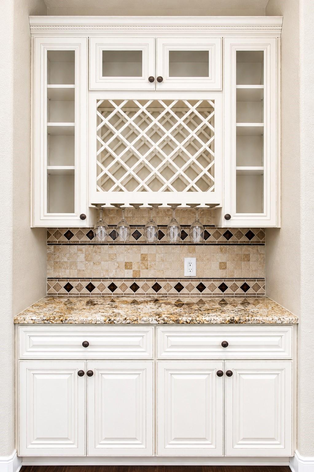 Image 3: A charming built-in wine bar and storage nook adds