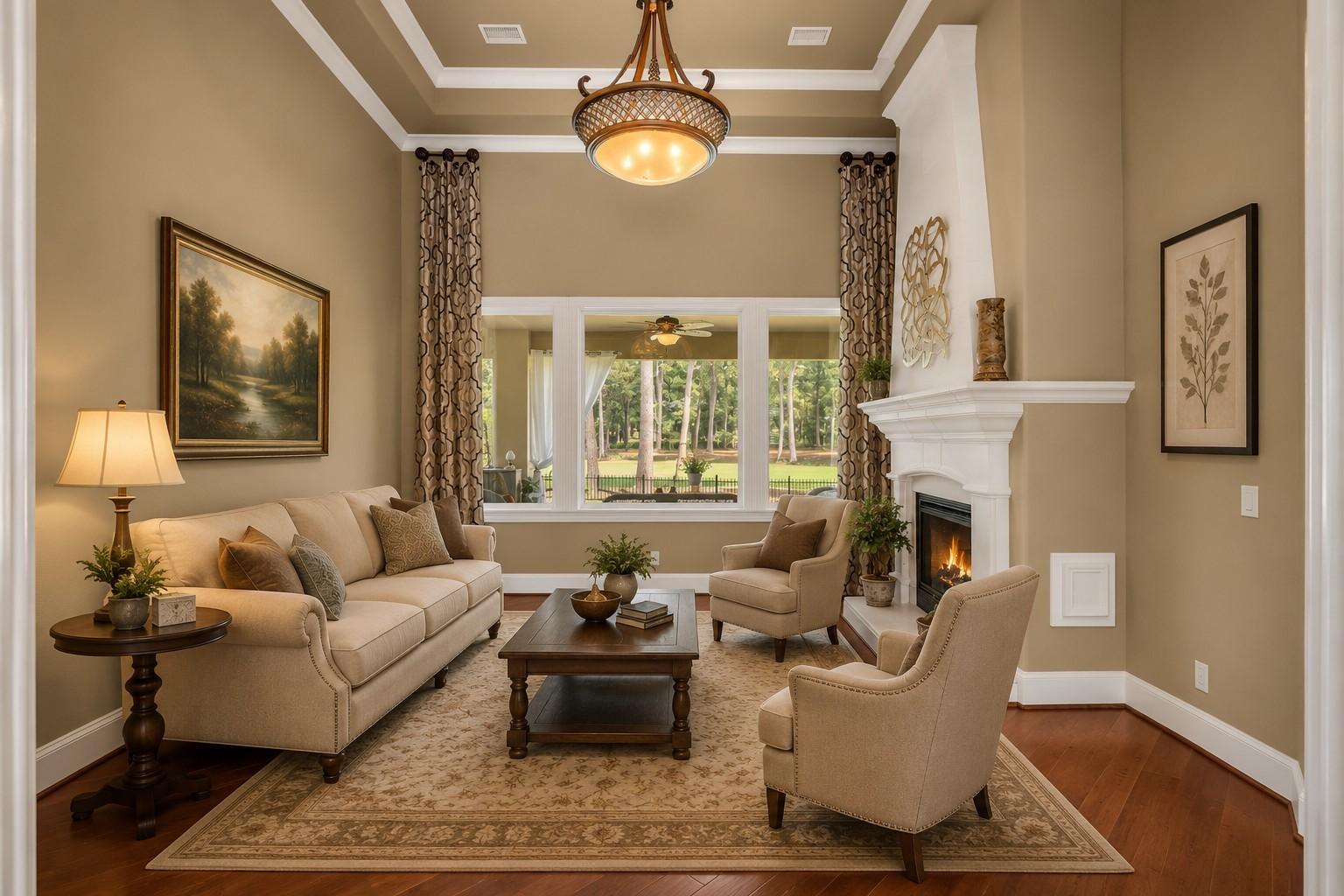 Image 4: Living Area with gas fireplace and excellent views