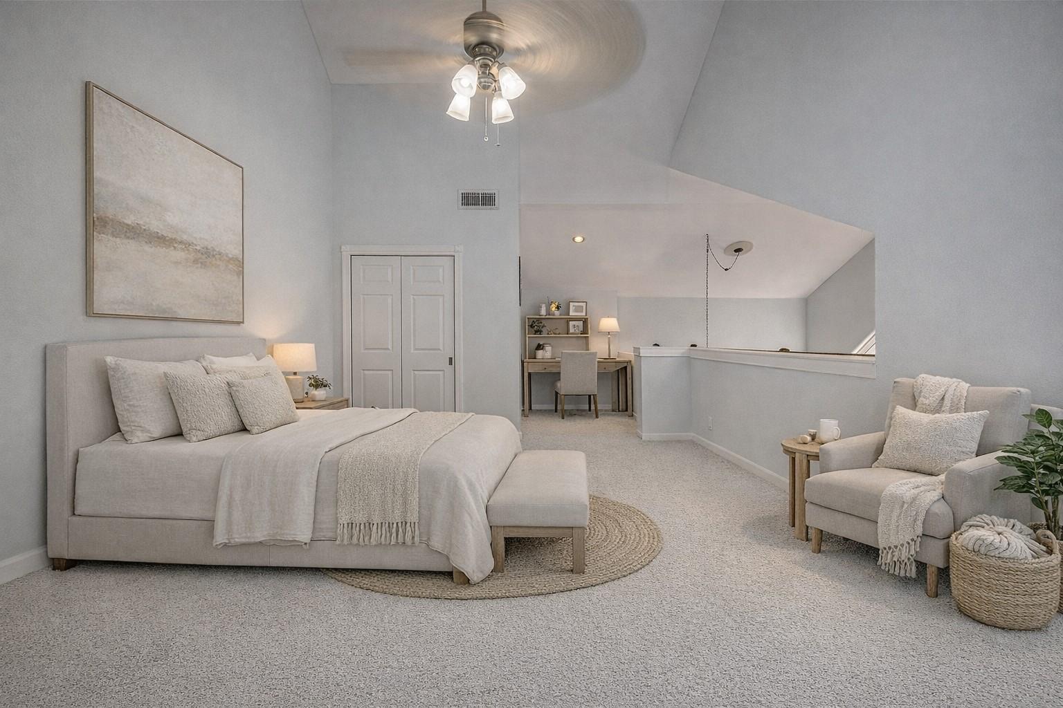 Image 3: Upstairs loft virtually Staged as 3rd bedroom