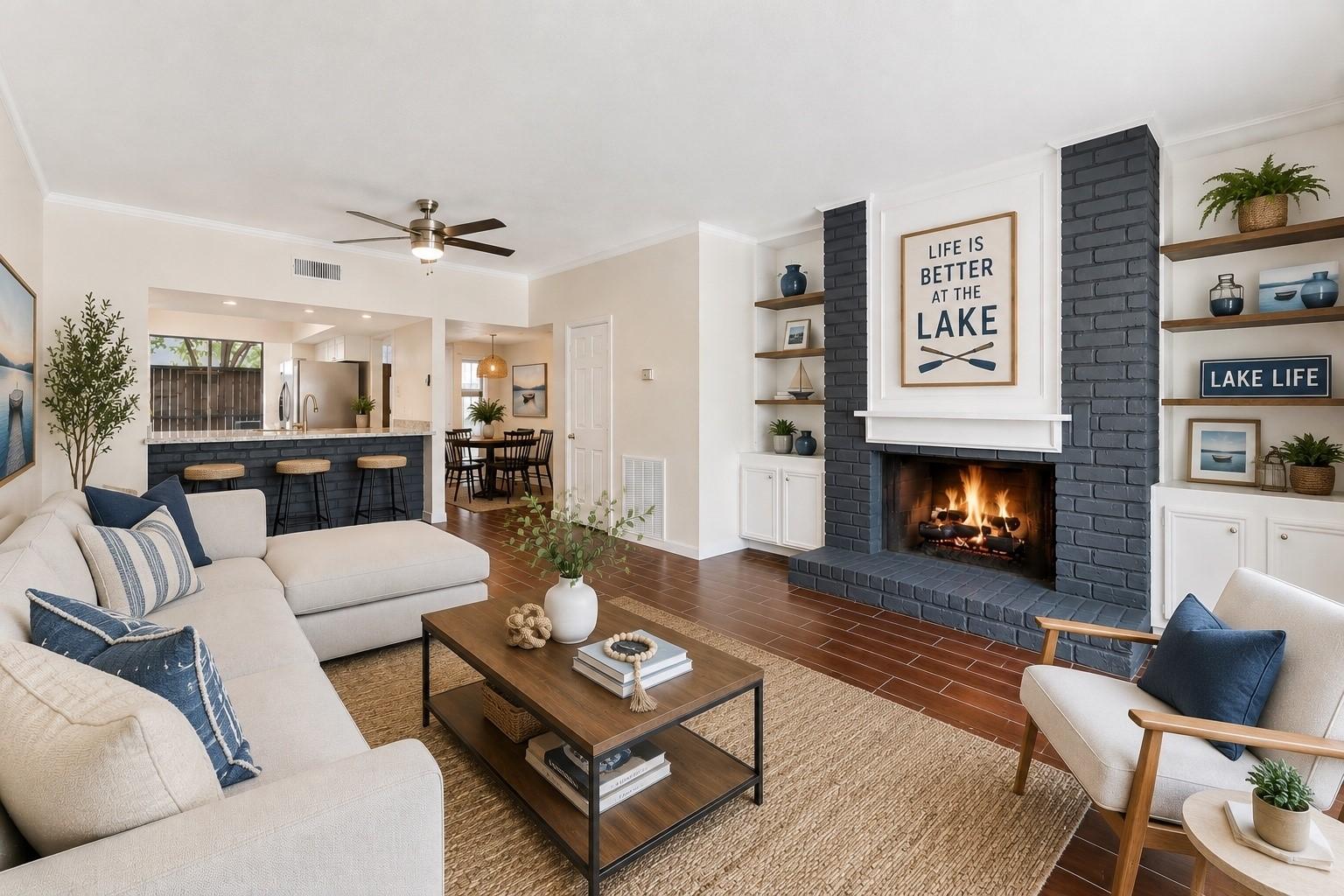 Image 2: Virtually staged LR to Kitchen area