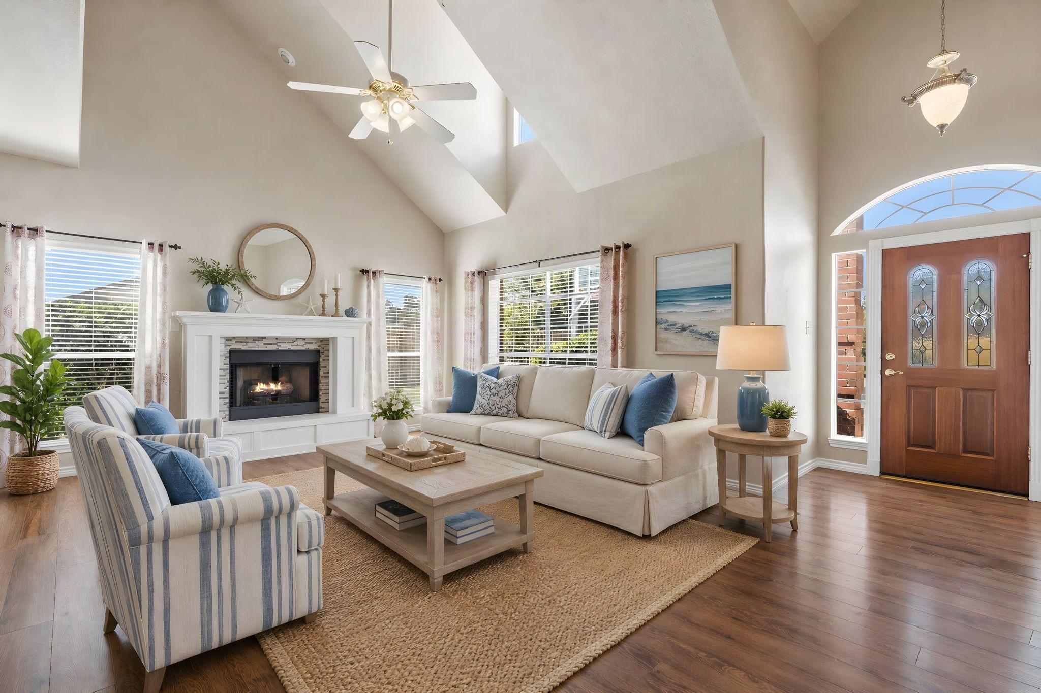 Image 4: Spacious living room with high ceilings and an abu
