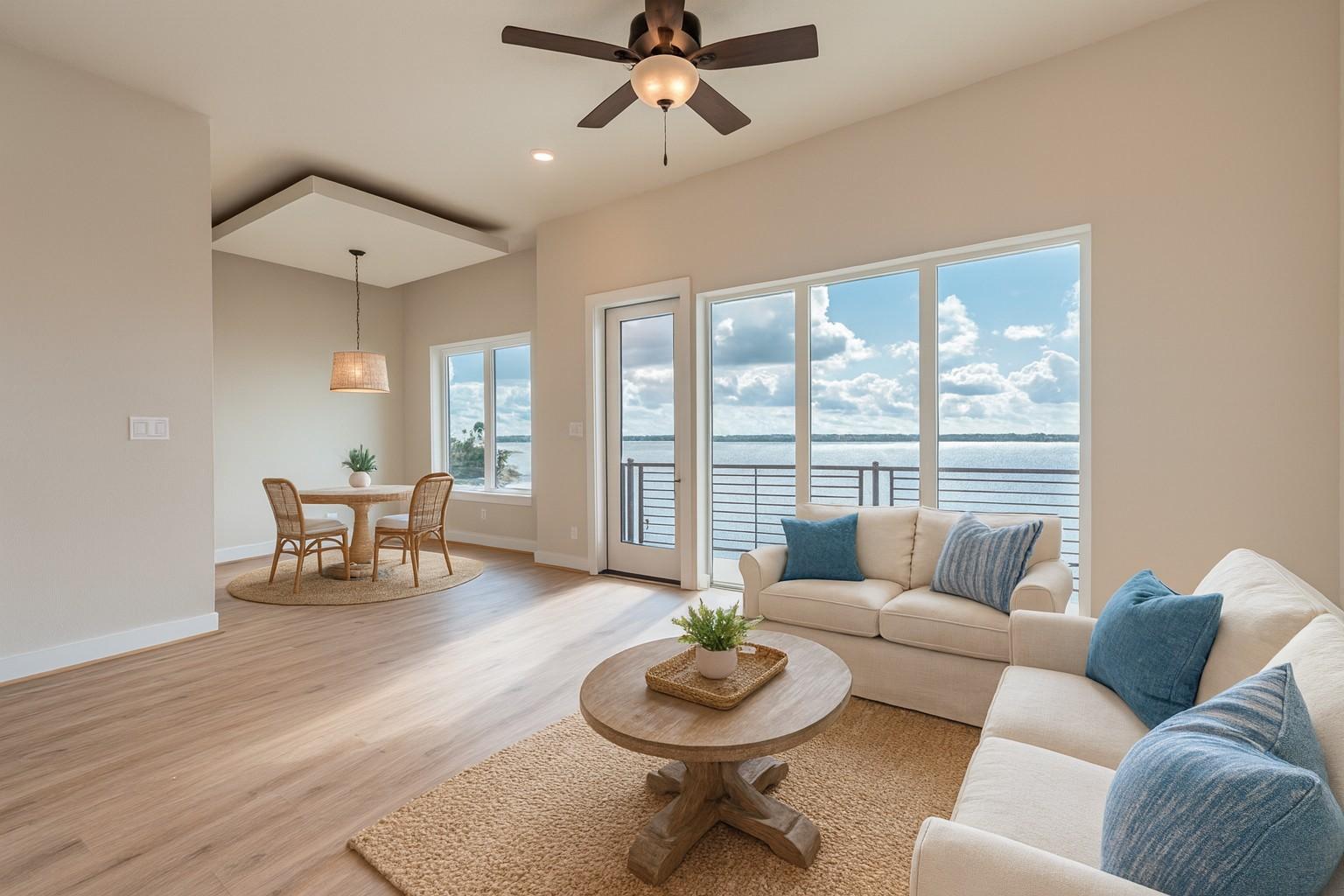 Image 2: Virtually staged image of the living and dining.