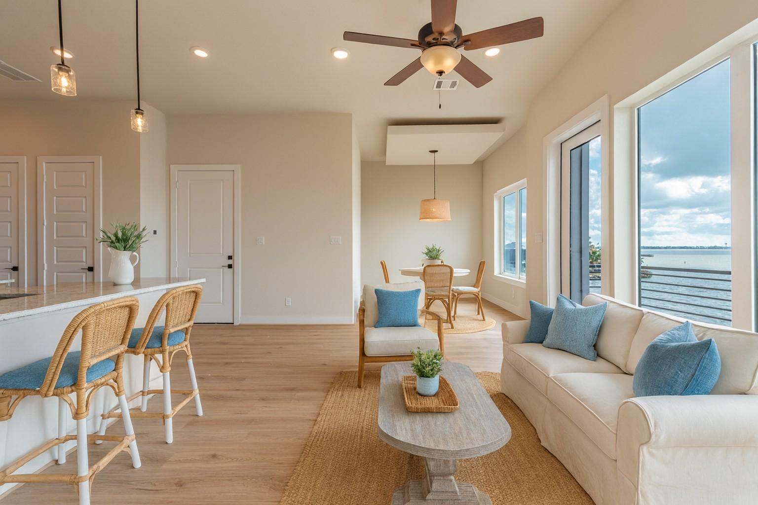 Image 4: Virtually staged image of the living and dining wi