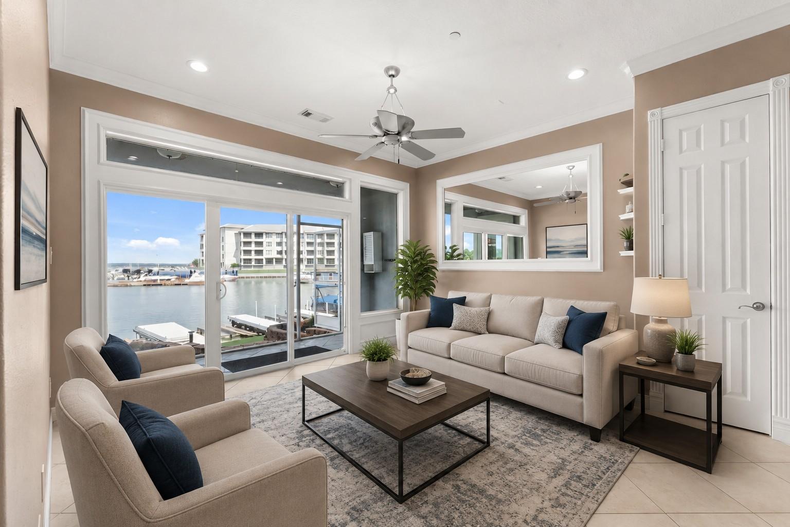 Image 1: Virtually staged, this inviting living room offers