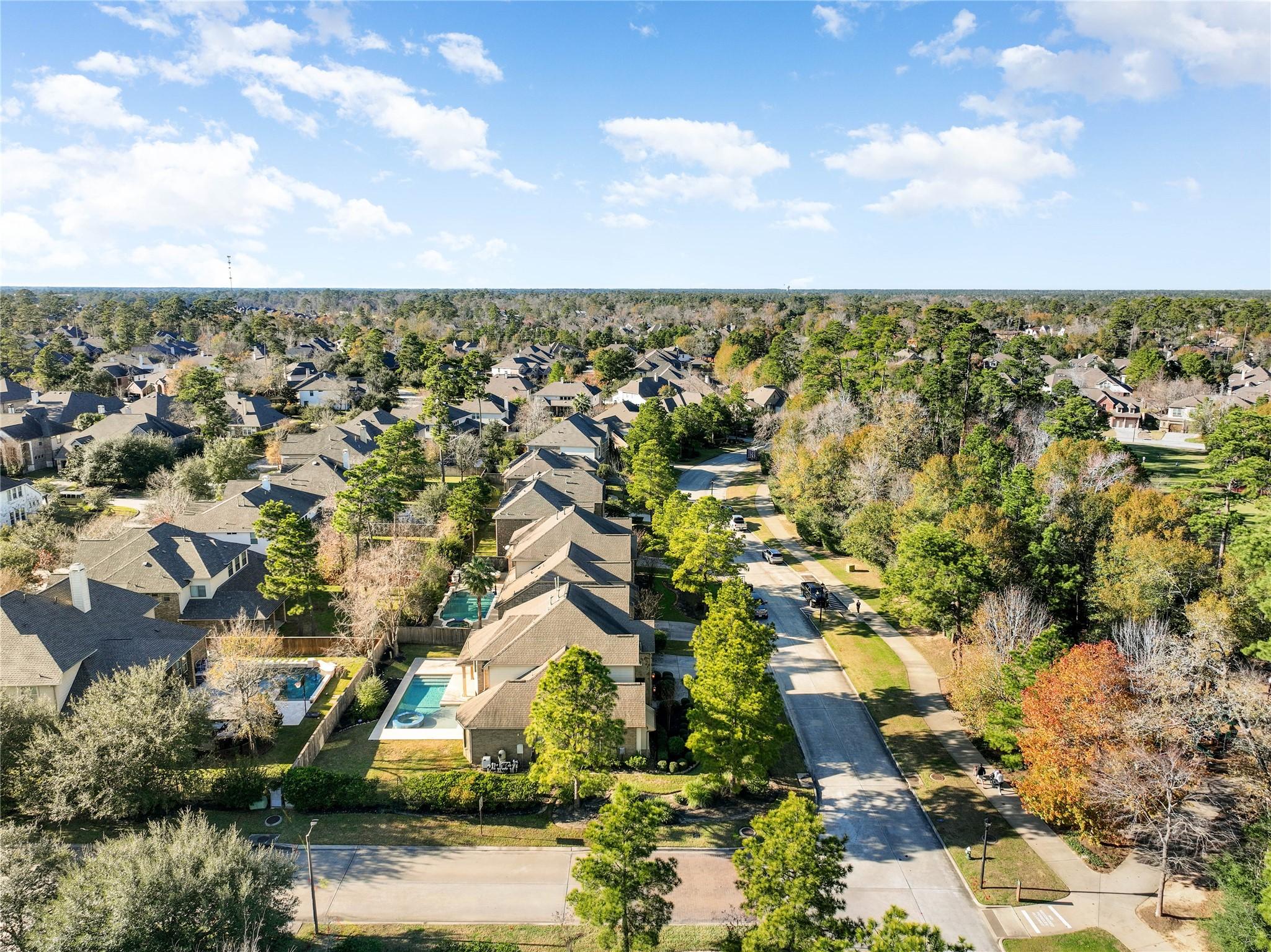 Image 2: This aerial photo showcases a serene, tree-lined s