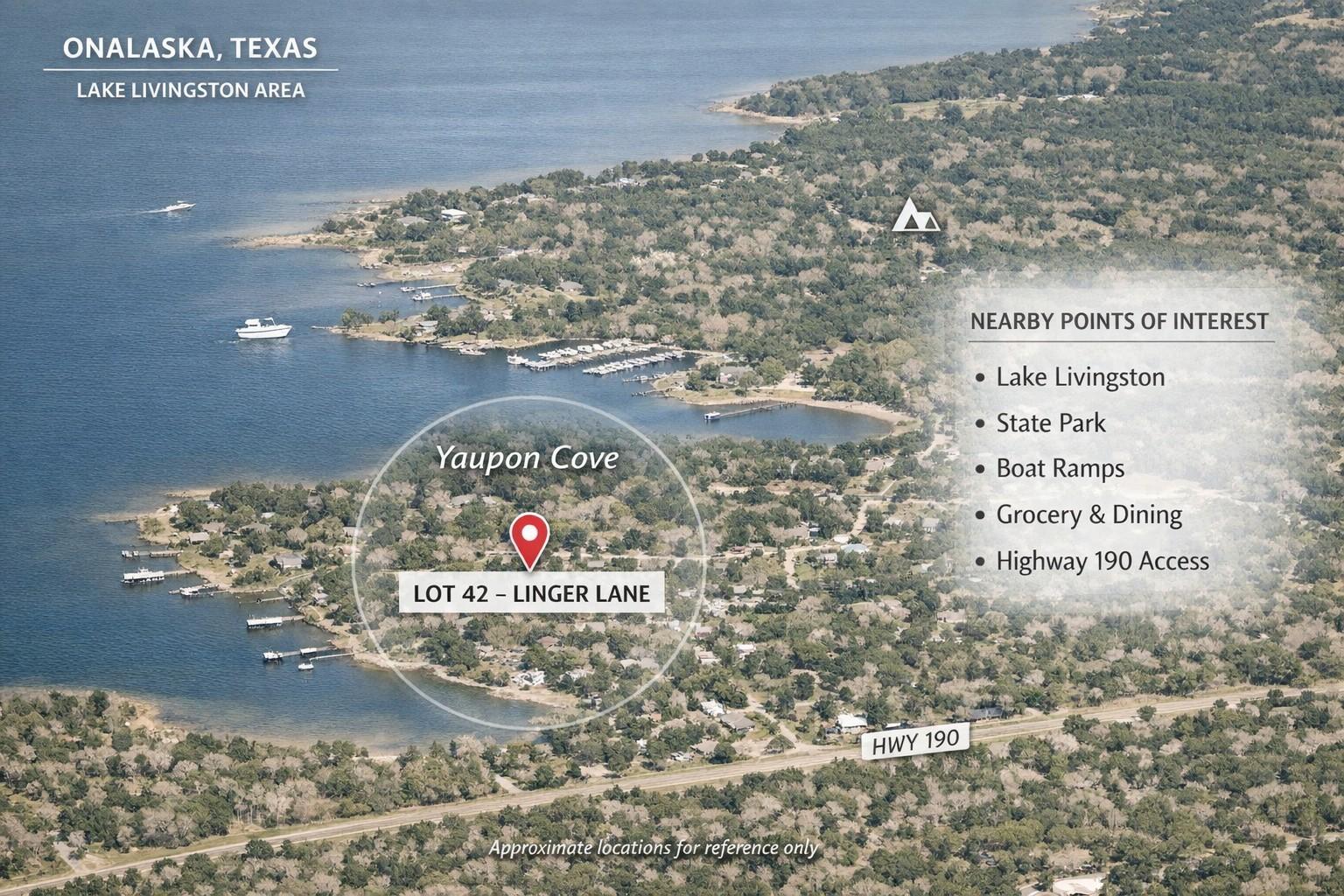 Image 1: This aerial photo showcases a lot in Yaupon Cove,