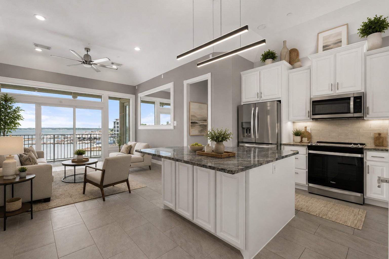 Image 1: Virtually staged, this modern open-concept kitchen
