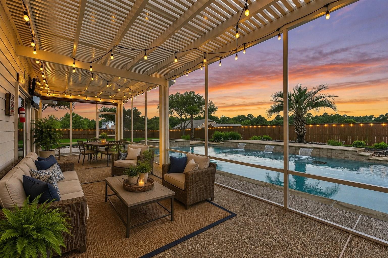 Image 1: One of two screened-in patios, this one off the po