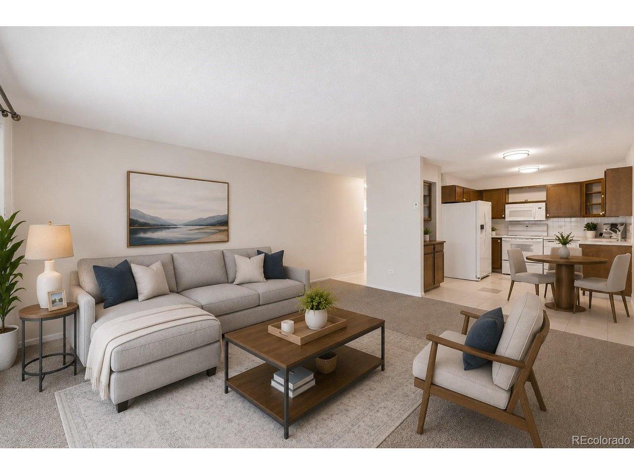 Image 2: Living Room/Kitchen Virtually Staged to exhibit floor plan Image 2: Living Room/Kitchen Virtually Staged to exhibit floor plan