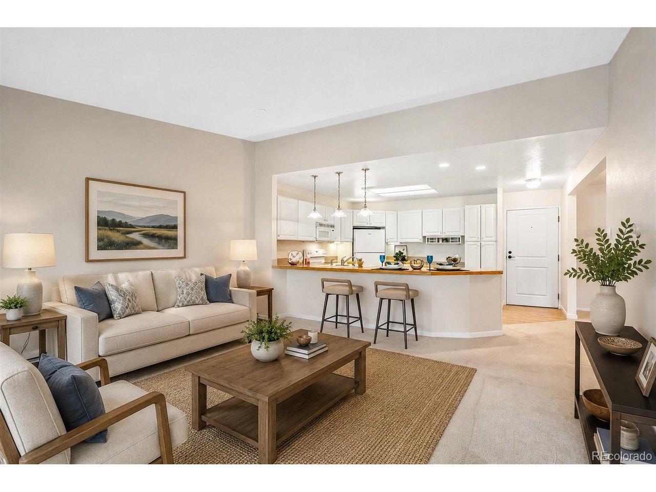 Image 2: 650 S Clinton Street Unit #5D - Living Room/Kitchen - Virtually Staged to exhibit floor plan