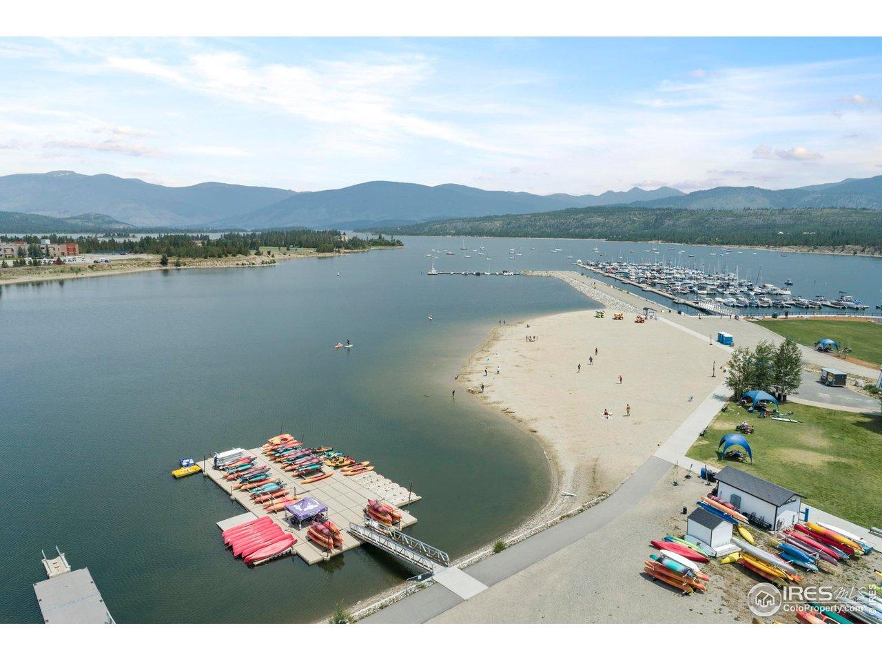 Image 2: Lake Dillon Marnia and beach area.There is a trail from the home that leads directly to the Marnia.