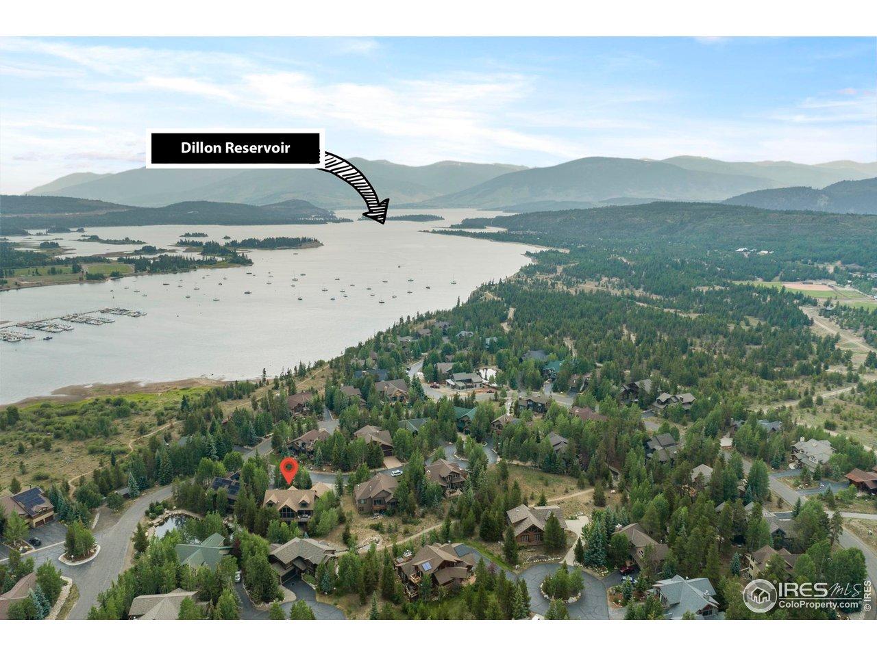 Image 3: Lake Dillon and red dot above 520 Night Chant Lane.