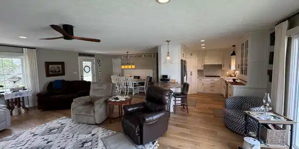 Image 2: Living room featuring healthy amount of natural light, light wood finished floors, recessed lighting, a textured ceiling, and a ceiling fan, Living Room Image 2: Living room featuring healthy amount of natural light, light wood finished floors, recessed lighting, a textured ceiling, and a ceiling fan, Living Room