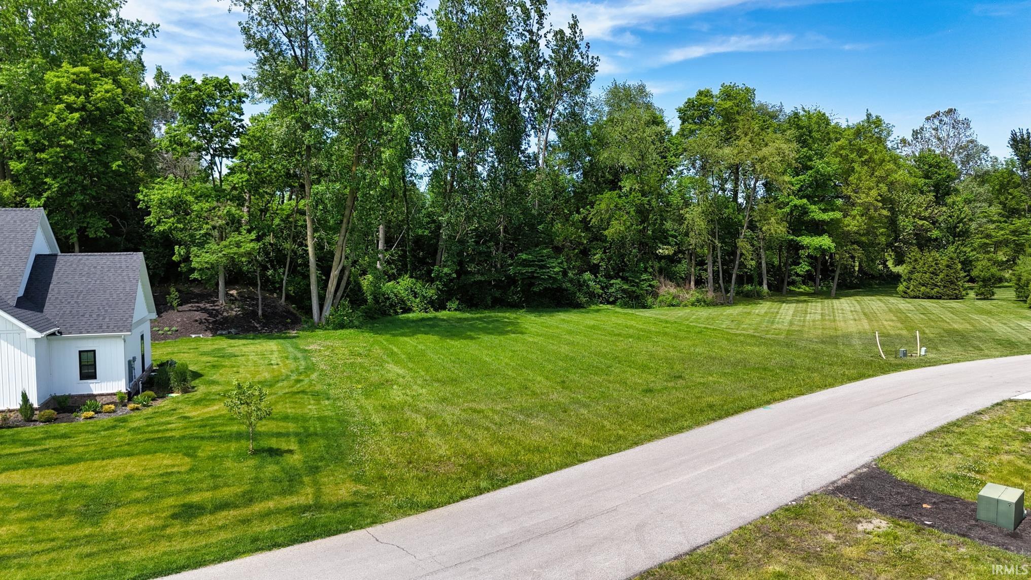 Image 2: Expansive open lot featuring a manicured lawn and mature tree line, Yard