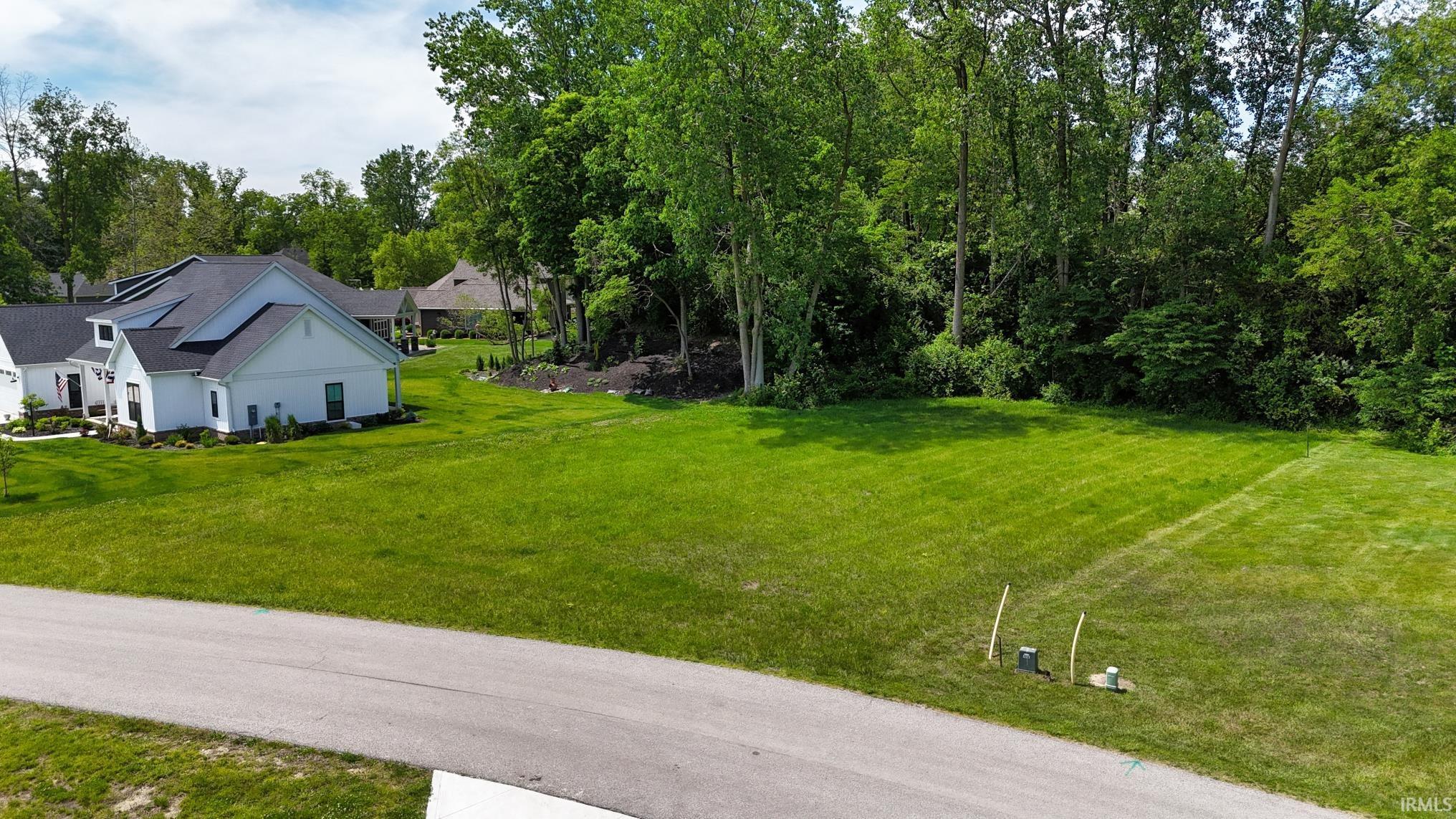 Image 3: Expansive residential lot featuring a manicured lawn and mature tree line, Yard