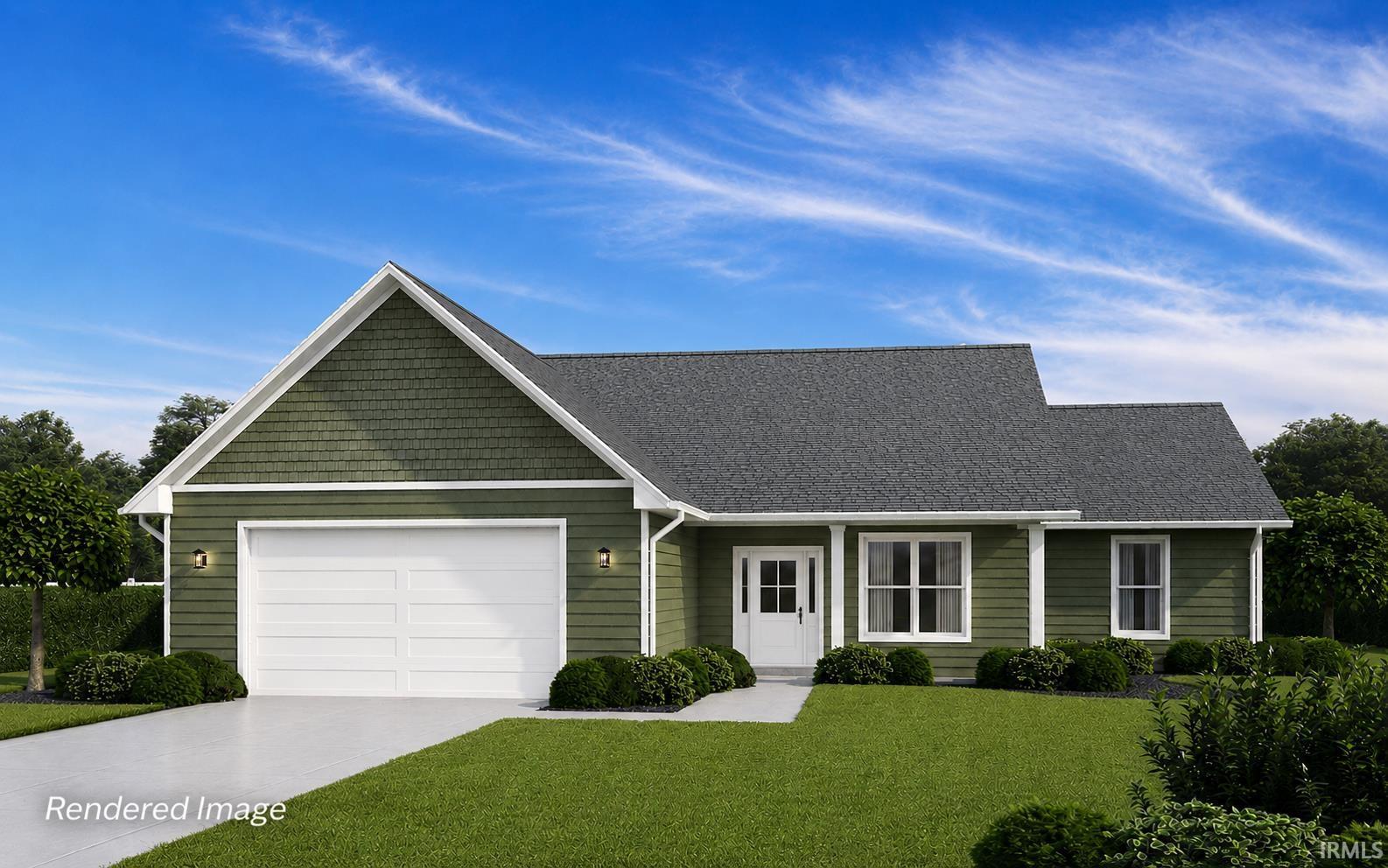 Image 1: Ranch-style exterior with green siding and white trim, Front Of Structure