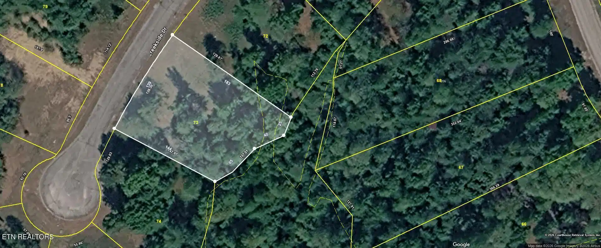 Image 1: Lot 73 Creekside Aerial w Flood Zone inm