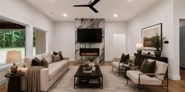 Image 3: Spacious Living Room w/ Gorgeous Marble Fireplace