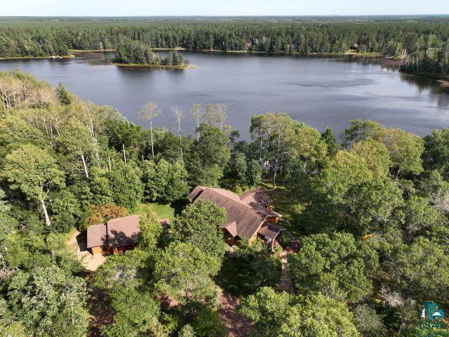 Image 3: Aerial view of property and surrounding area featuring a forest and a nearby body of water, Aerial View