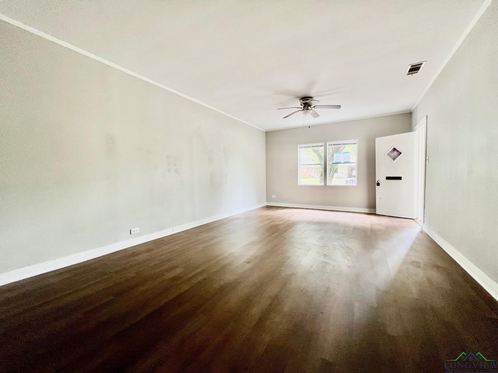Image 1: Unfurnished room with a ceiling fan, crown molding, and wood finished floors, Other