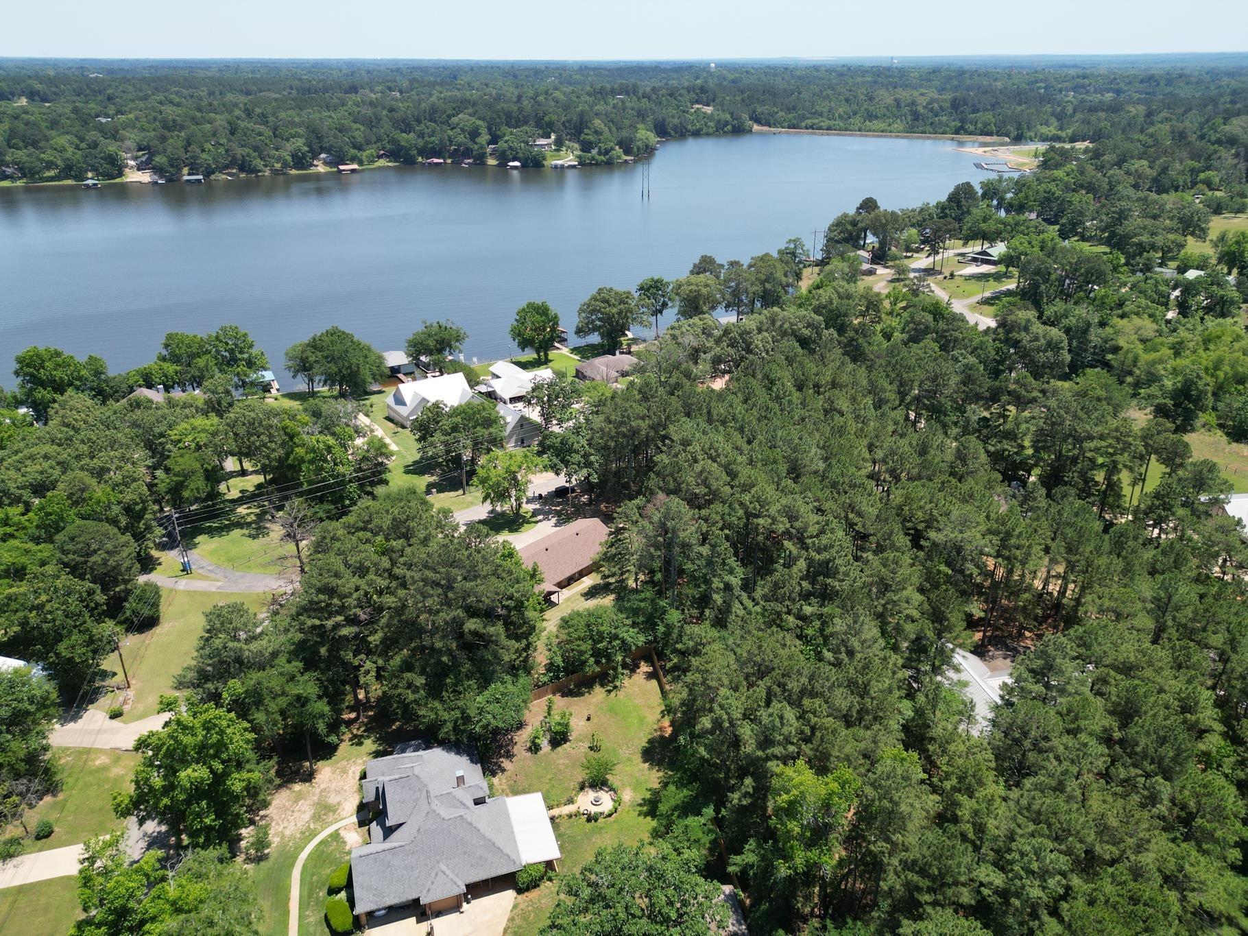Image 3: Expansive lakefront property with mature trees, a private boat dock, and direct water access, Aerial View