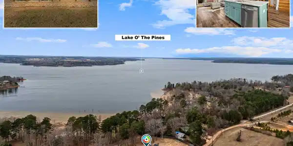 Image 1: Aerial view of the property and Lake O' The Pines (Crystal Cove)