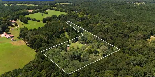 Image 1: Expansive wooded acreage with a combination of mature trees and open clearings, Aerial View