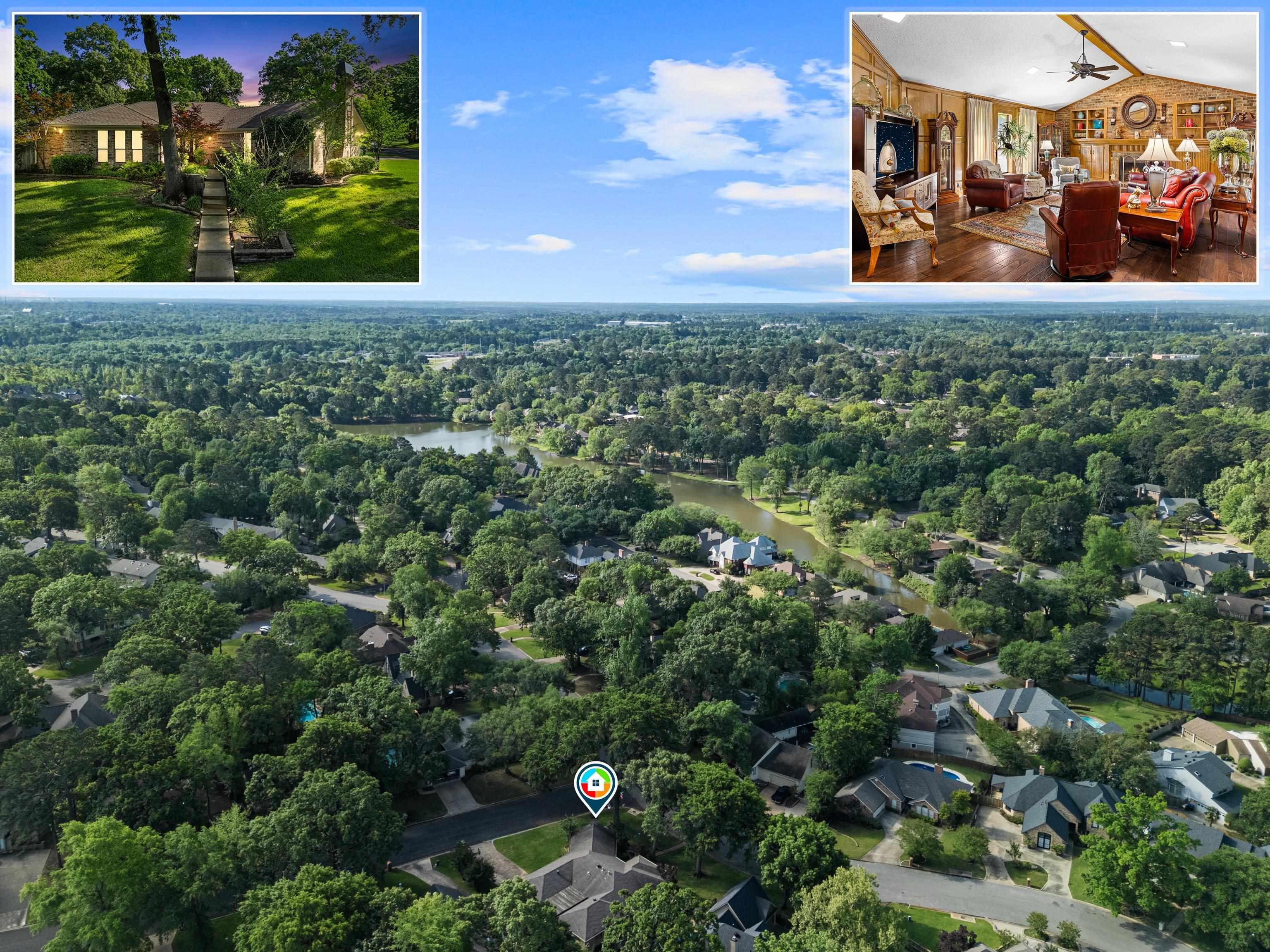 Image 1: Aerial perspective of suburban area featuring a nearby body of water, Aerial View