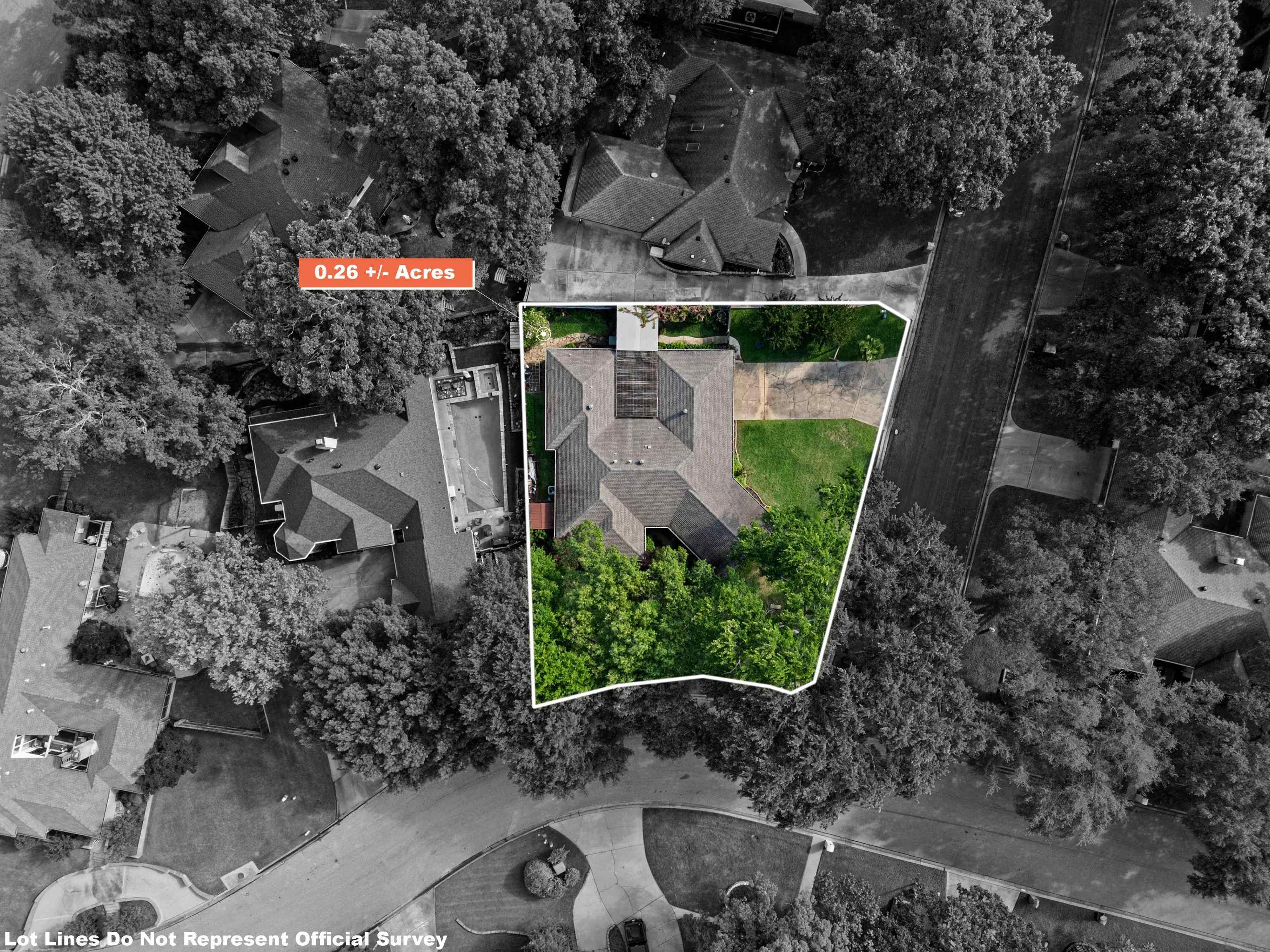 Image 4: Aerial perspective of suburban area with property boundaries highlighted, Aerial View
