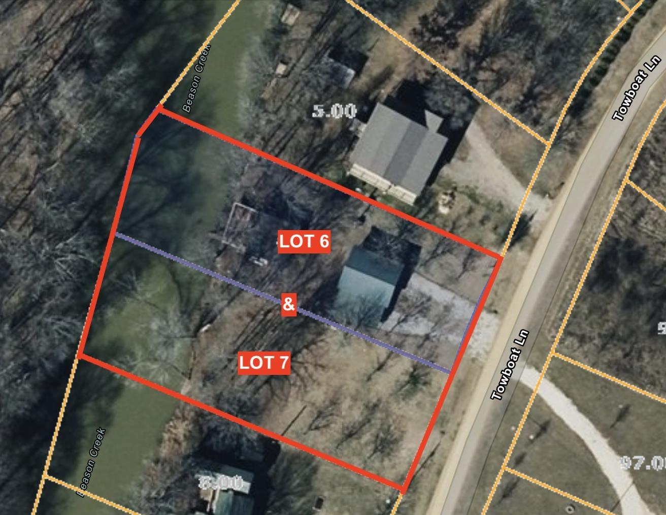 Image 1: Aerial view of property's location with property boundaries highlighted. NOT A SURVEY!