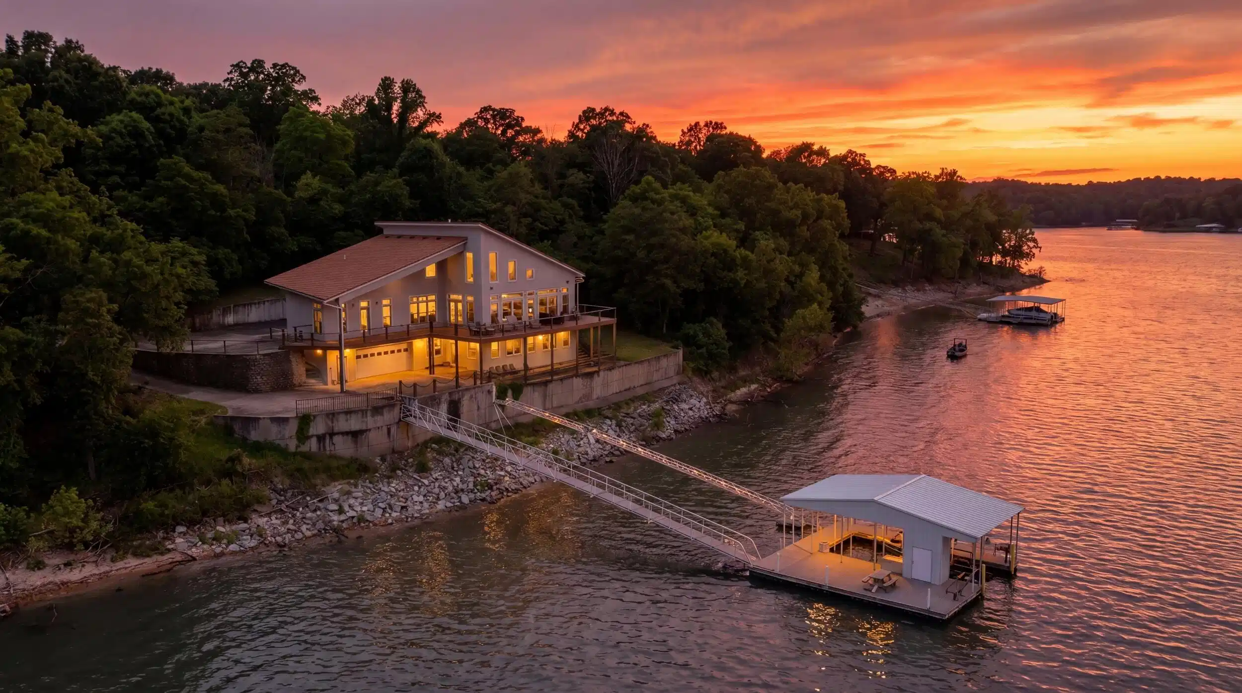 Image 1: Drone sunset shot from lake