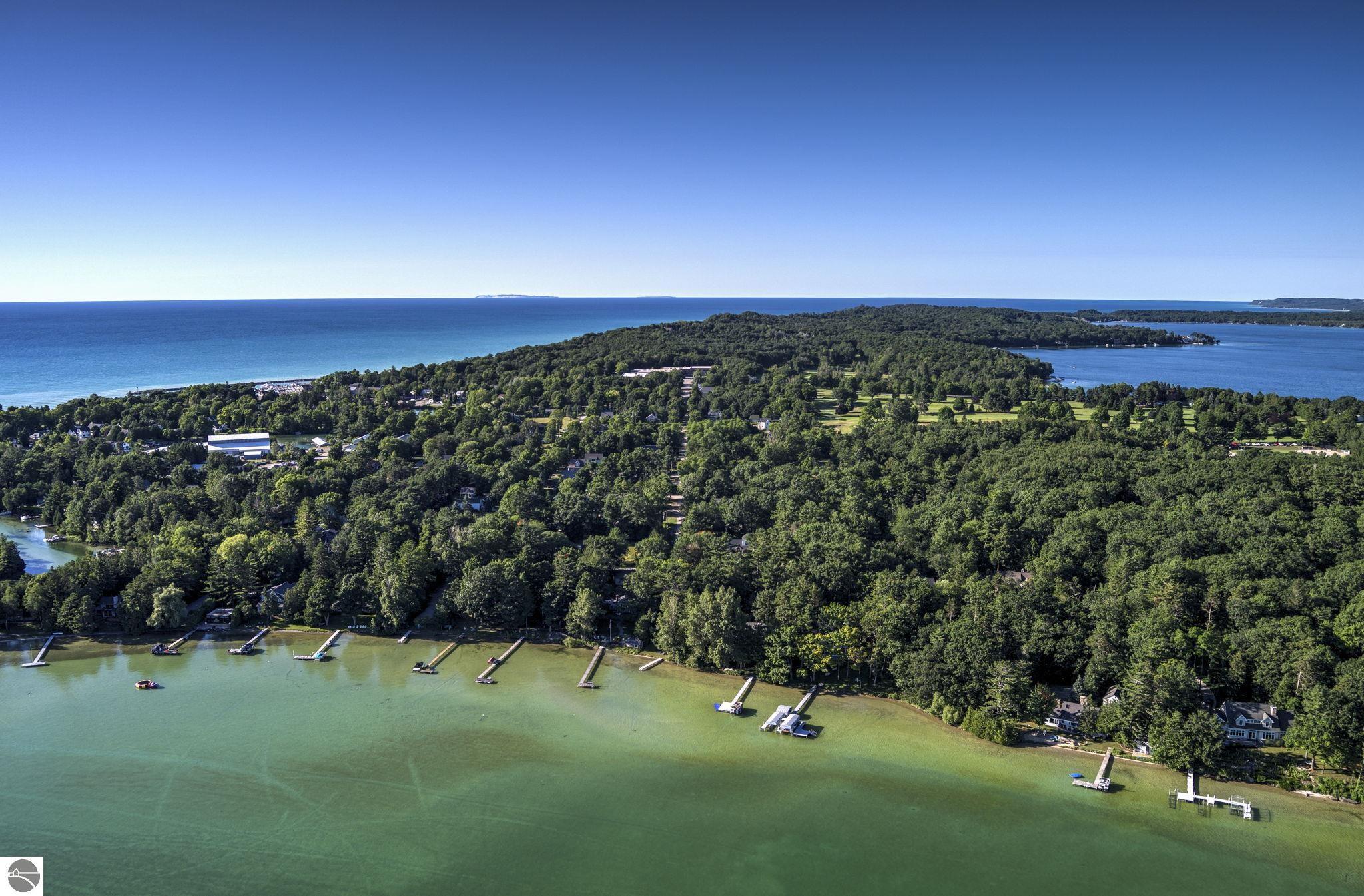 Image 4: view shows in town village location in private wooded setting adjacent to North Lake Leelanau access
