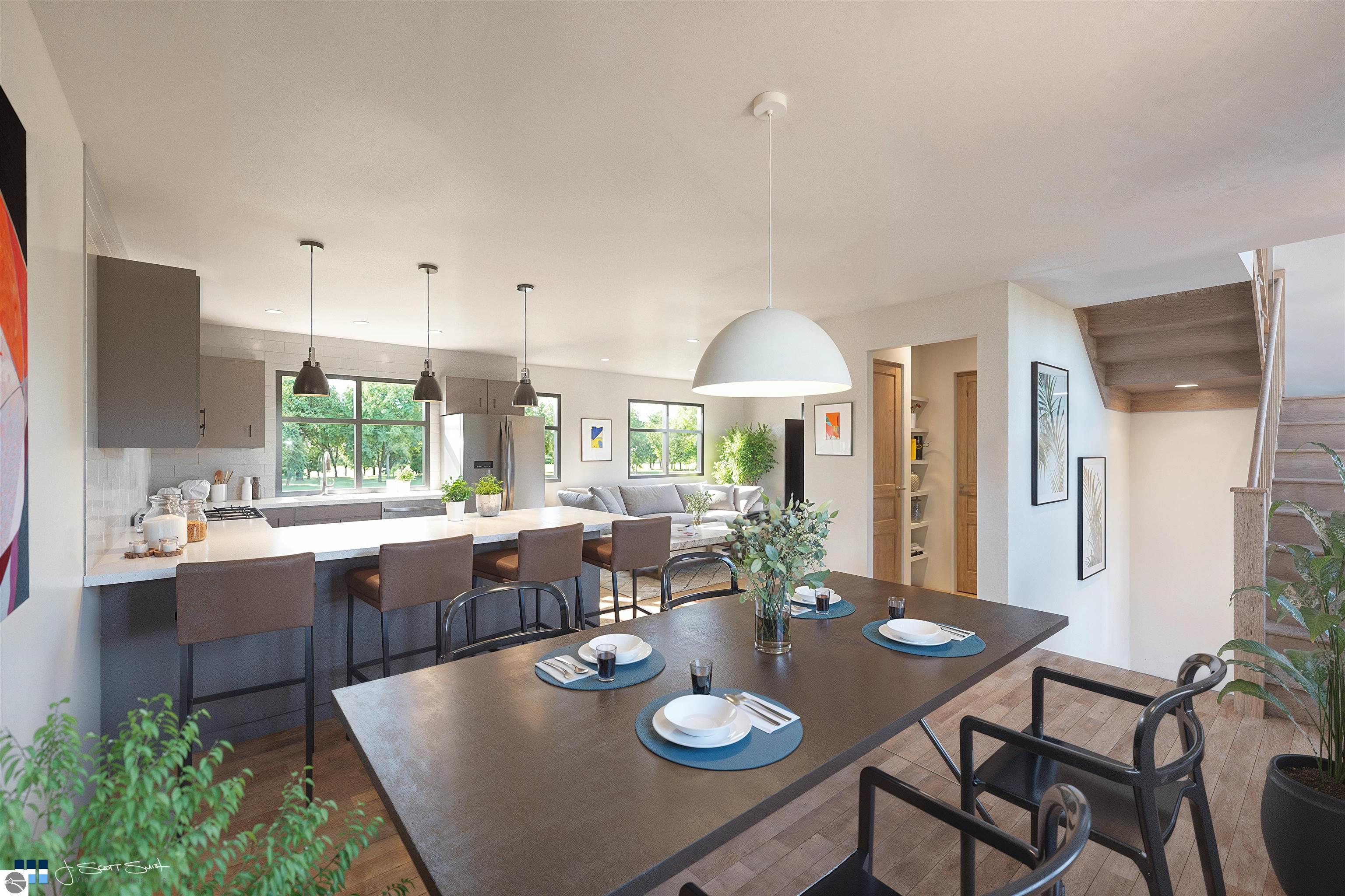 Image 2: Renders of living, dining, kitchen