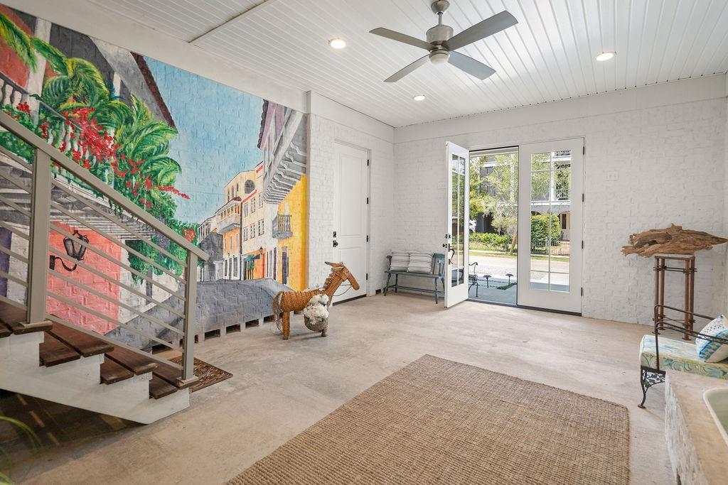 Image 3: Front entrance. Unique wall mural invites you in.
