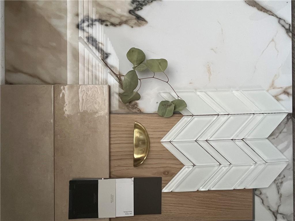 Image 2: Neutral-toned material palette featuring wood-fini