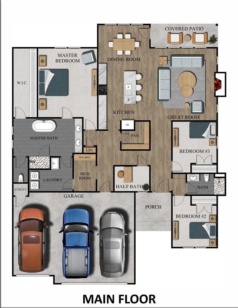 Image 2: Floor plan w furniture rendering