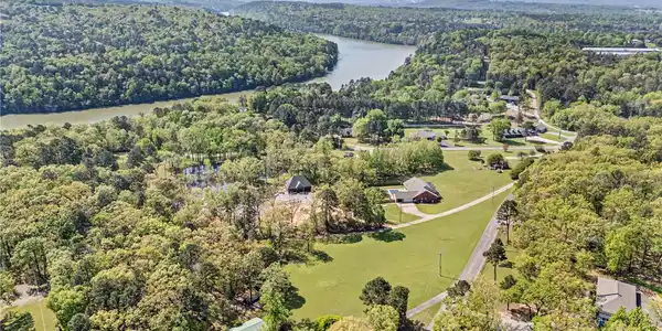 Image 2: Drone / aerial view of a forest and a nearby body