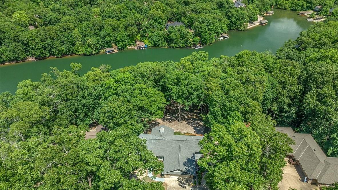 Image 2: Aerial property overview with abundant mature tree
