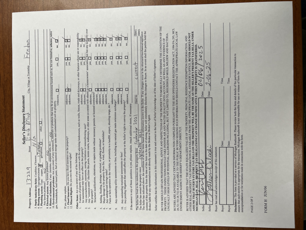 Image 4: Seller's Disclosure Pg. 2