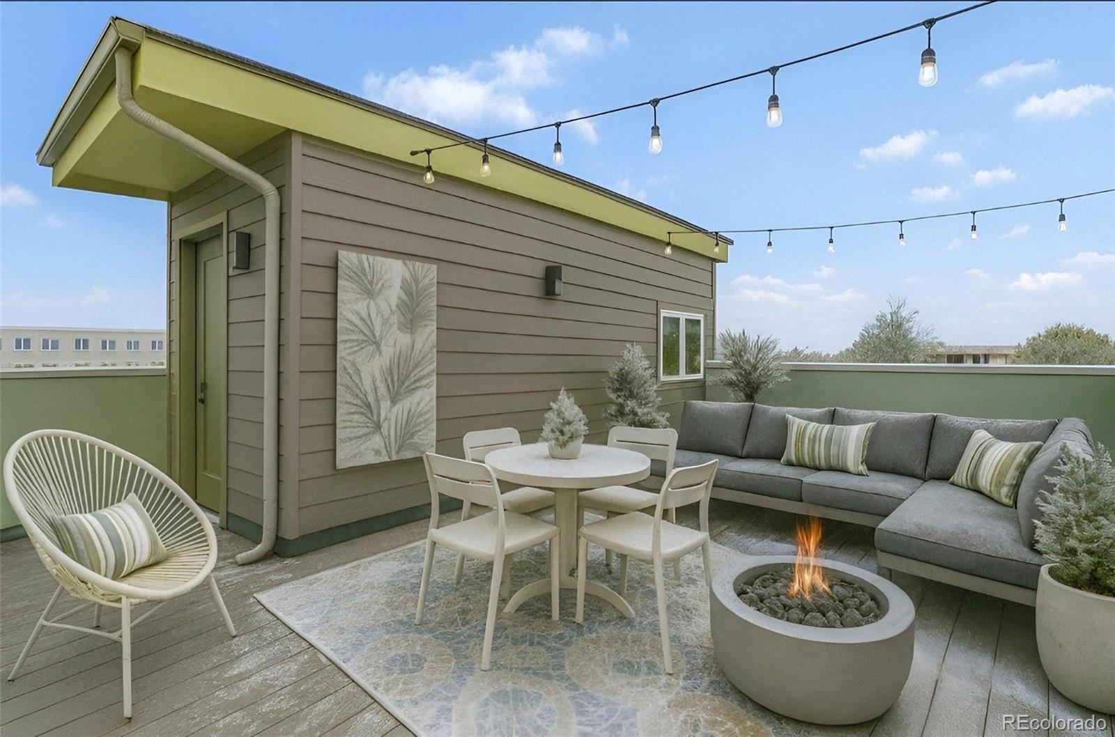 Image 2: Virtually staged 600 sq. ft rooftop deck with awesome views! Image 2: Virtually staged 600 sq. ft rooftop deck with awesome views!