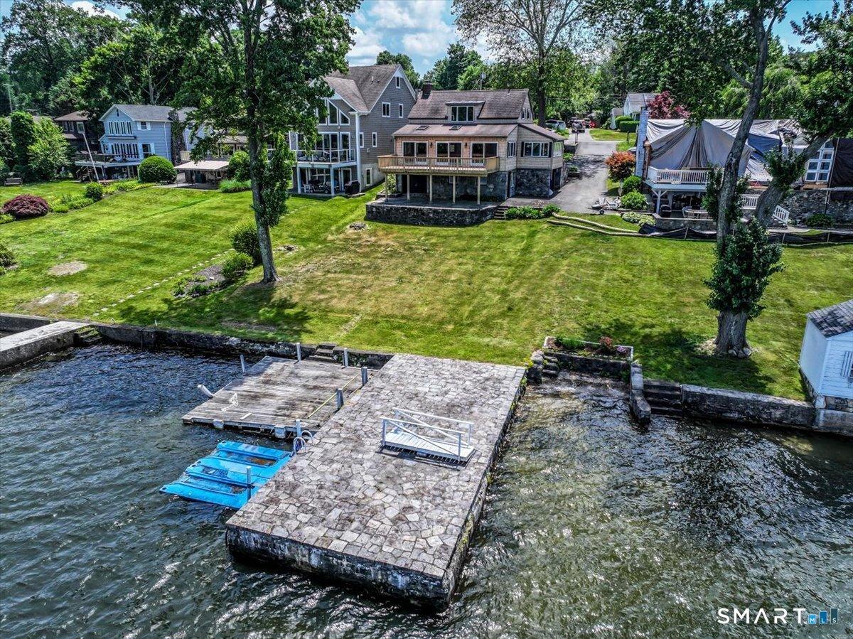 Image 1Waterfront: Large custom stone pair 45 ft x 22 ft pier. Gentle sloped lawn to water