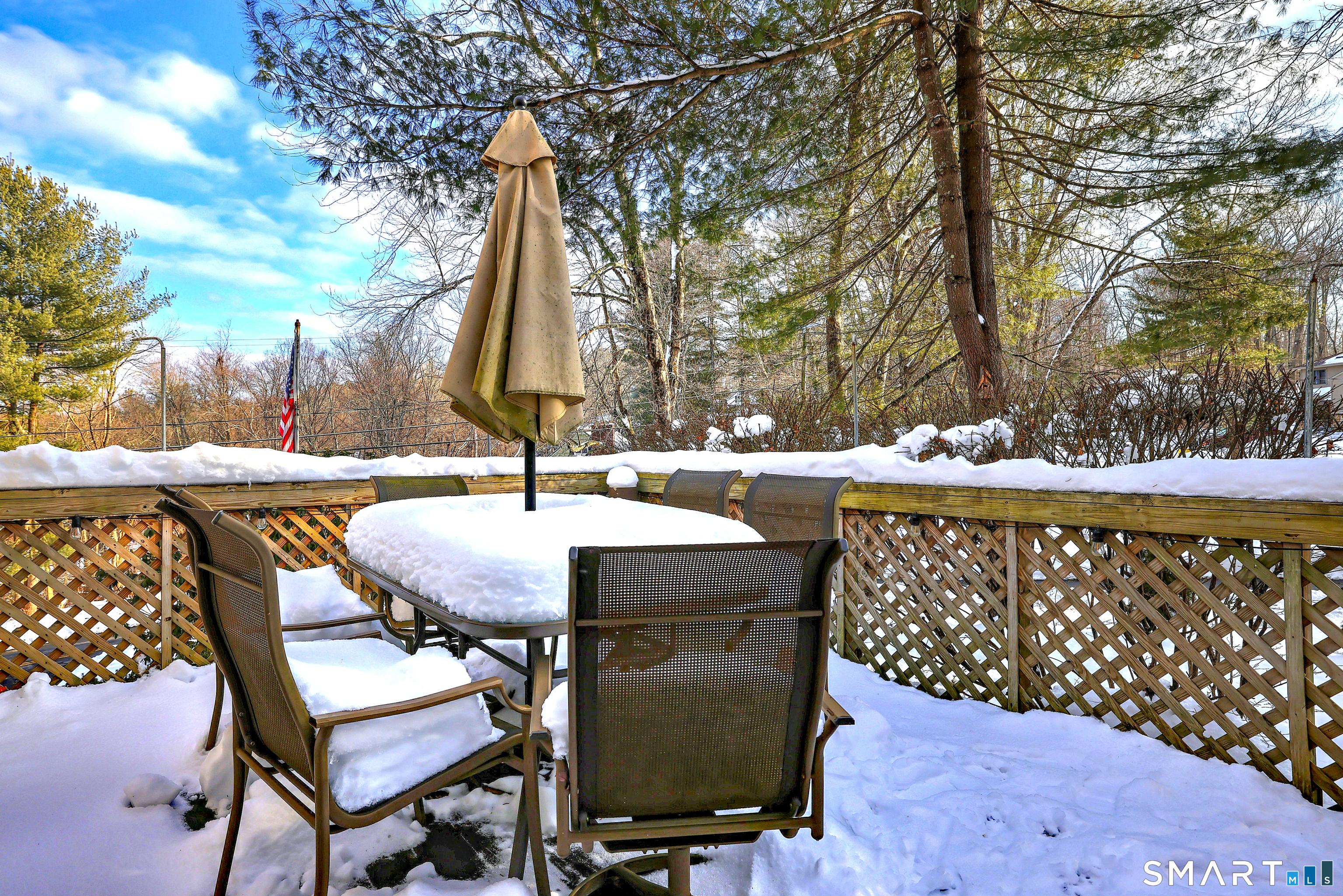 Image 4: The deck is a great spot for outdoor dining or morning coffee, offering privacy and scenic backyard views.
