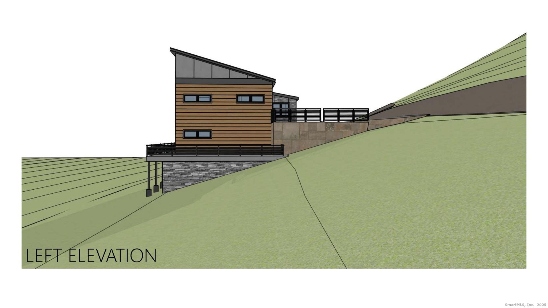 Image 4: Left-side perspective rendering showing retaining walls and hillside integration.