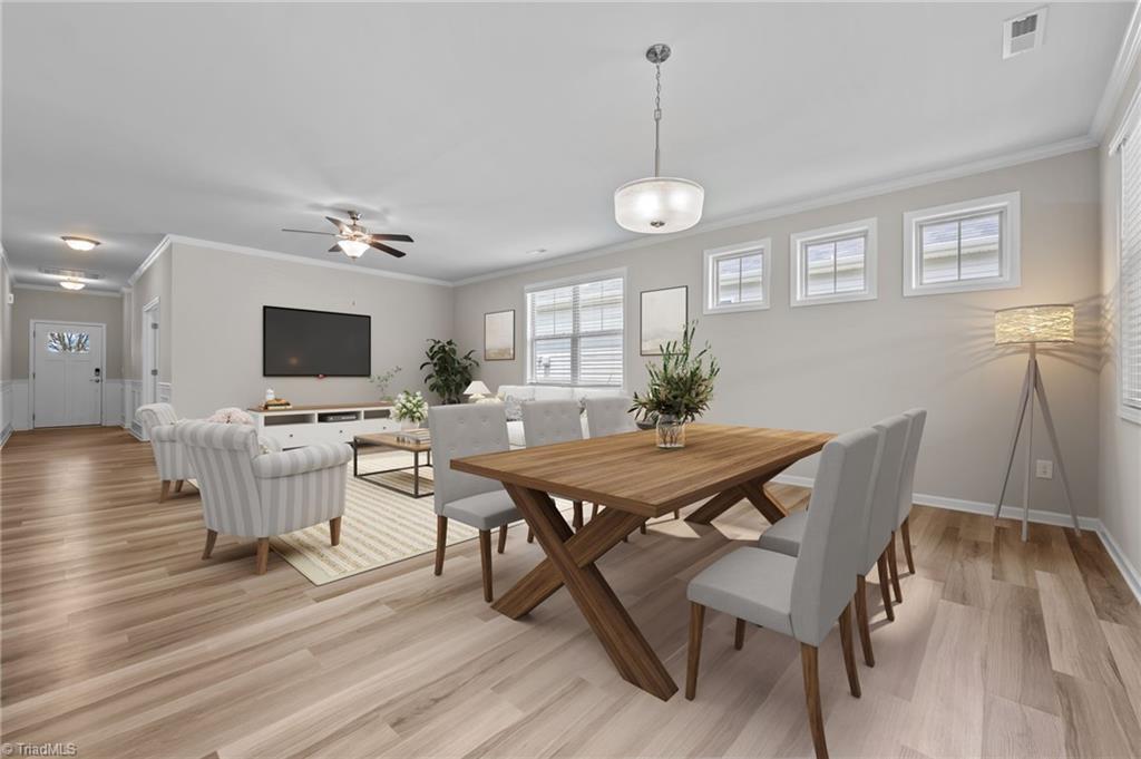 Image 1: DIGITALLY STAGED GREAT ROOM/DINING AREA