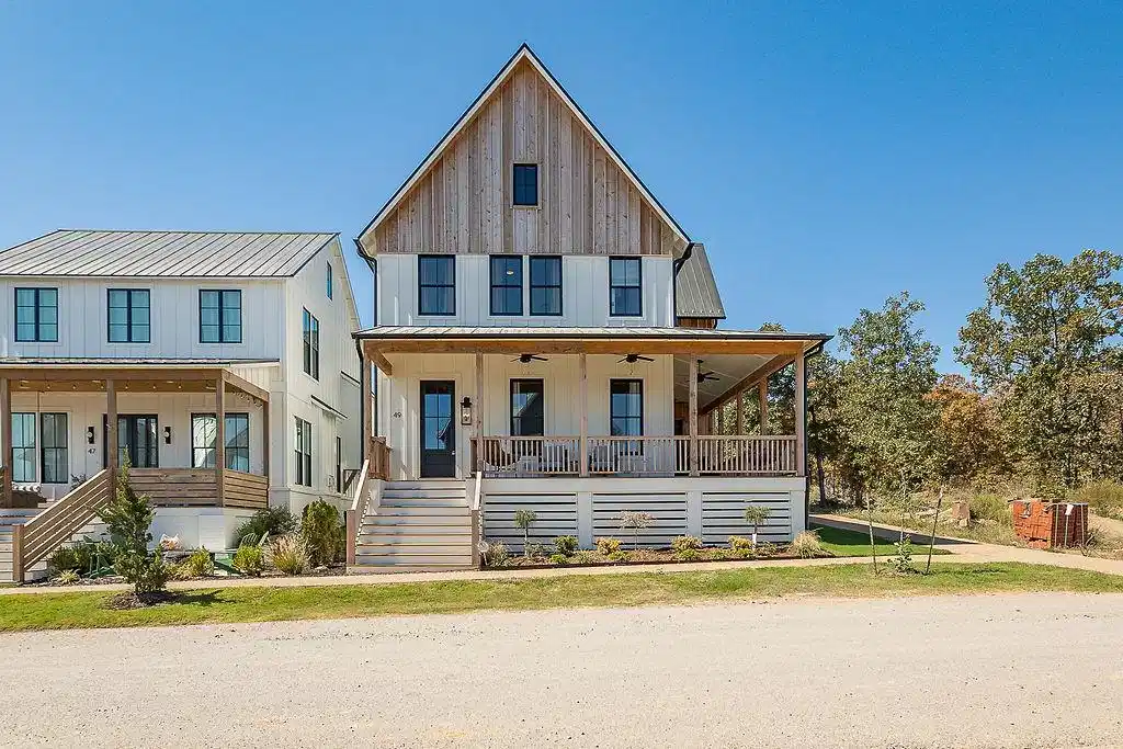 Image 1: Modern farmhouse architecture featuring board and