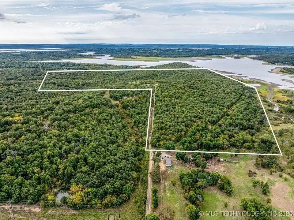 Image 1: Expansive acreage featuring dense tree coverage, a