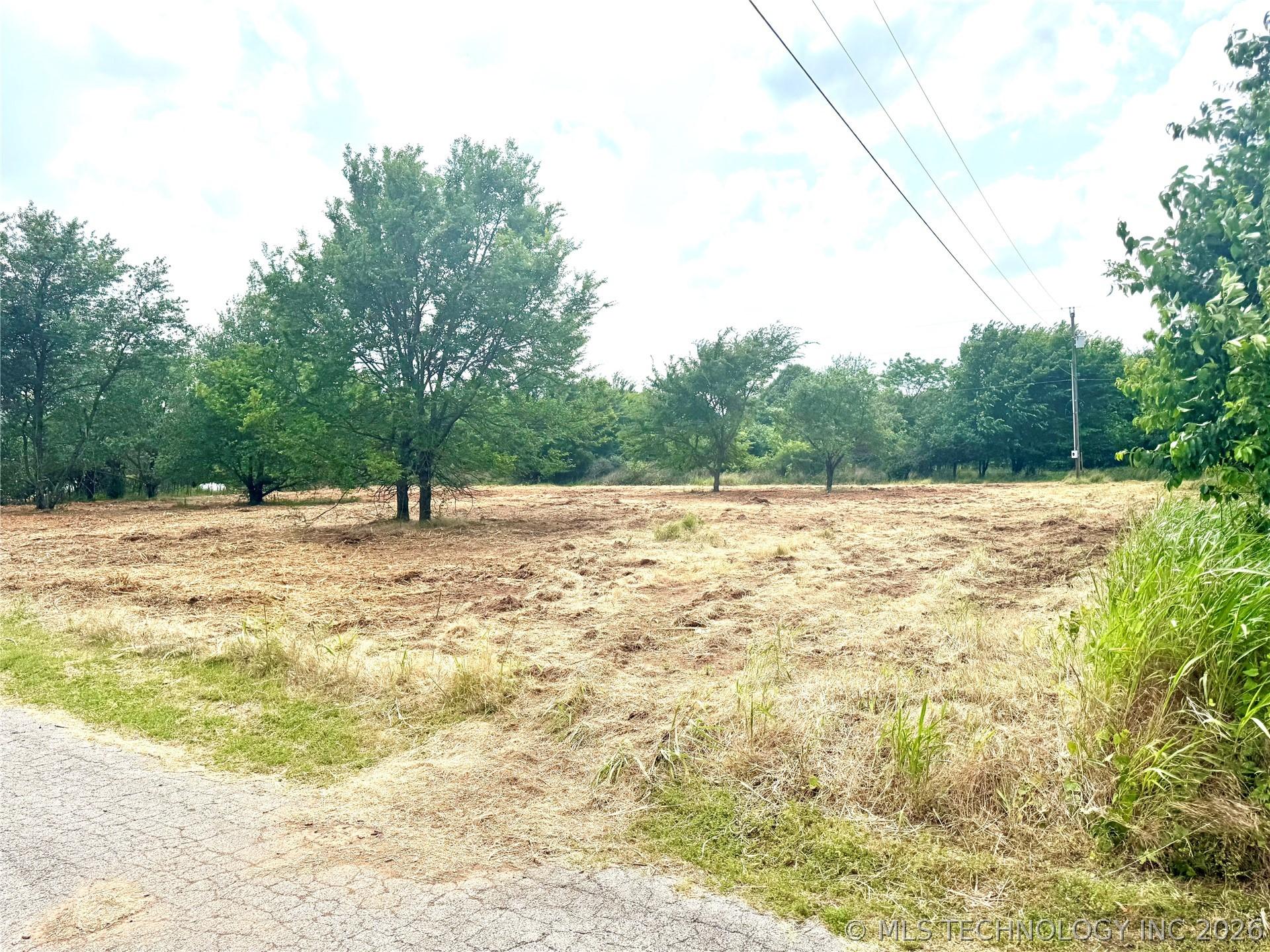 Image 2: Cleared land parcel featuring mature trees, a pave