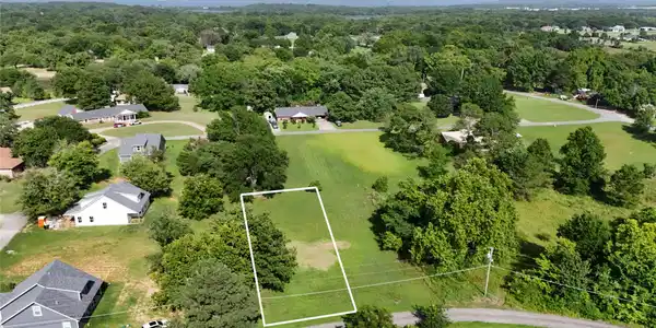 Image 3: Grassed lot with mature trees, surrounded by resid